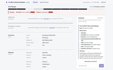 1Profile screen: Gemma's pre-visit brief