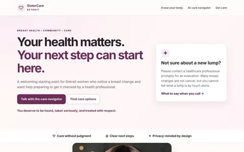 Screenshot of SisterCare Detroit live demo