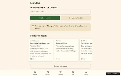 Screenshot of Let's Eat! live demo