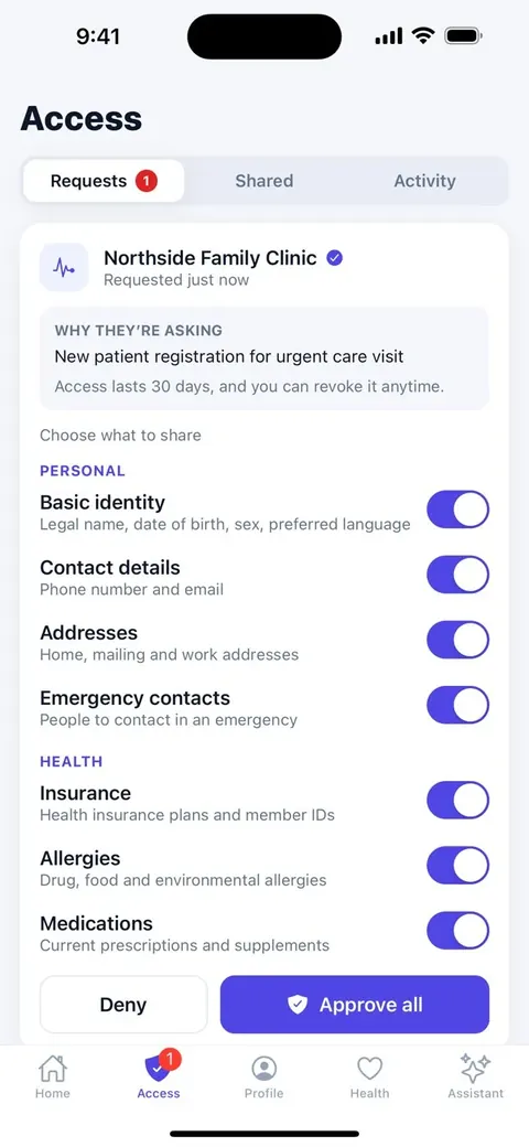 1Profile screen: The member decides