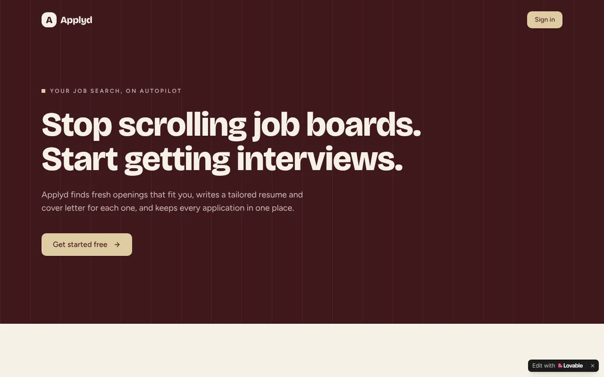 Screenshot of Applyd, which finds job openings and writes tailored resumes